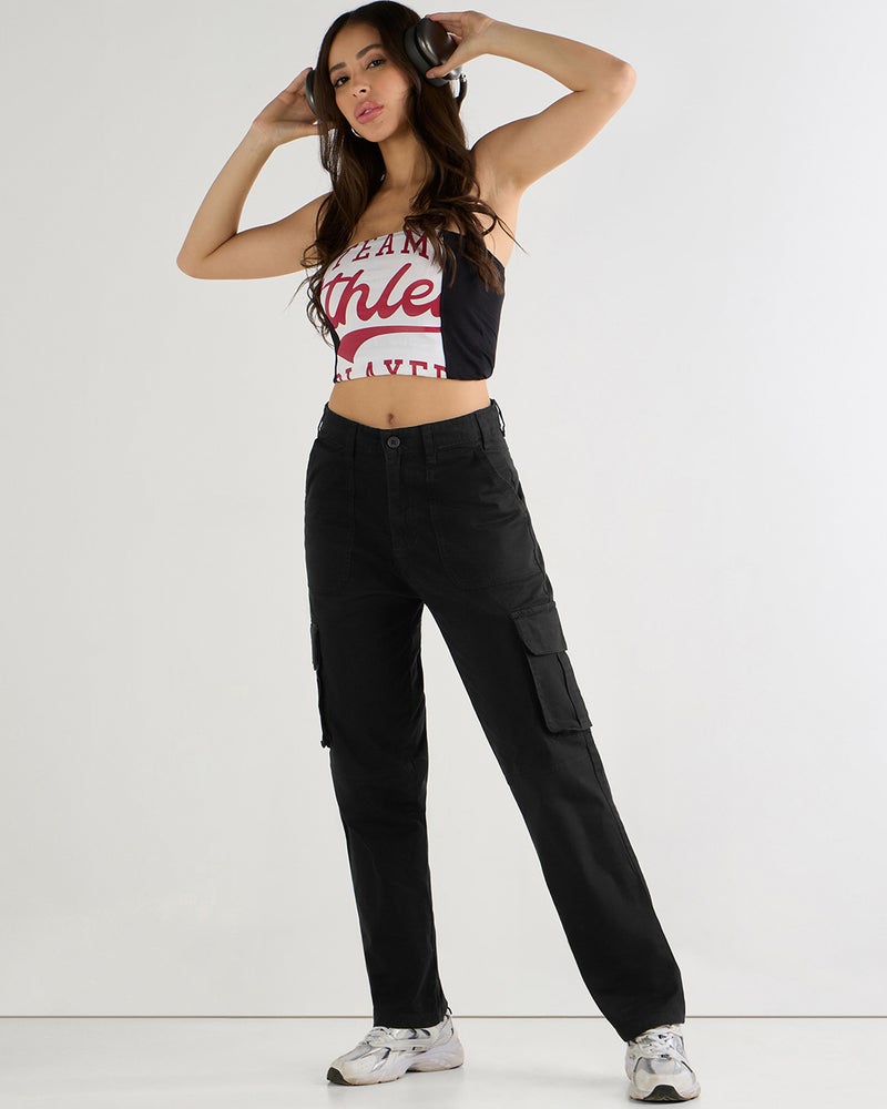 bewakoof Women's Black Straight Cargo Pants - Image 4